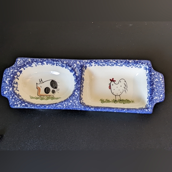 NWOB Molly Dallas Spatterware Pottery Divided Condiment Server Dish Tray - Picture 2 of 3